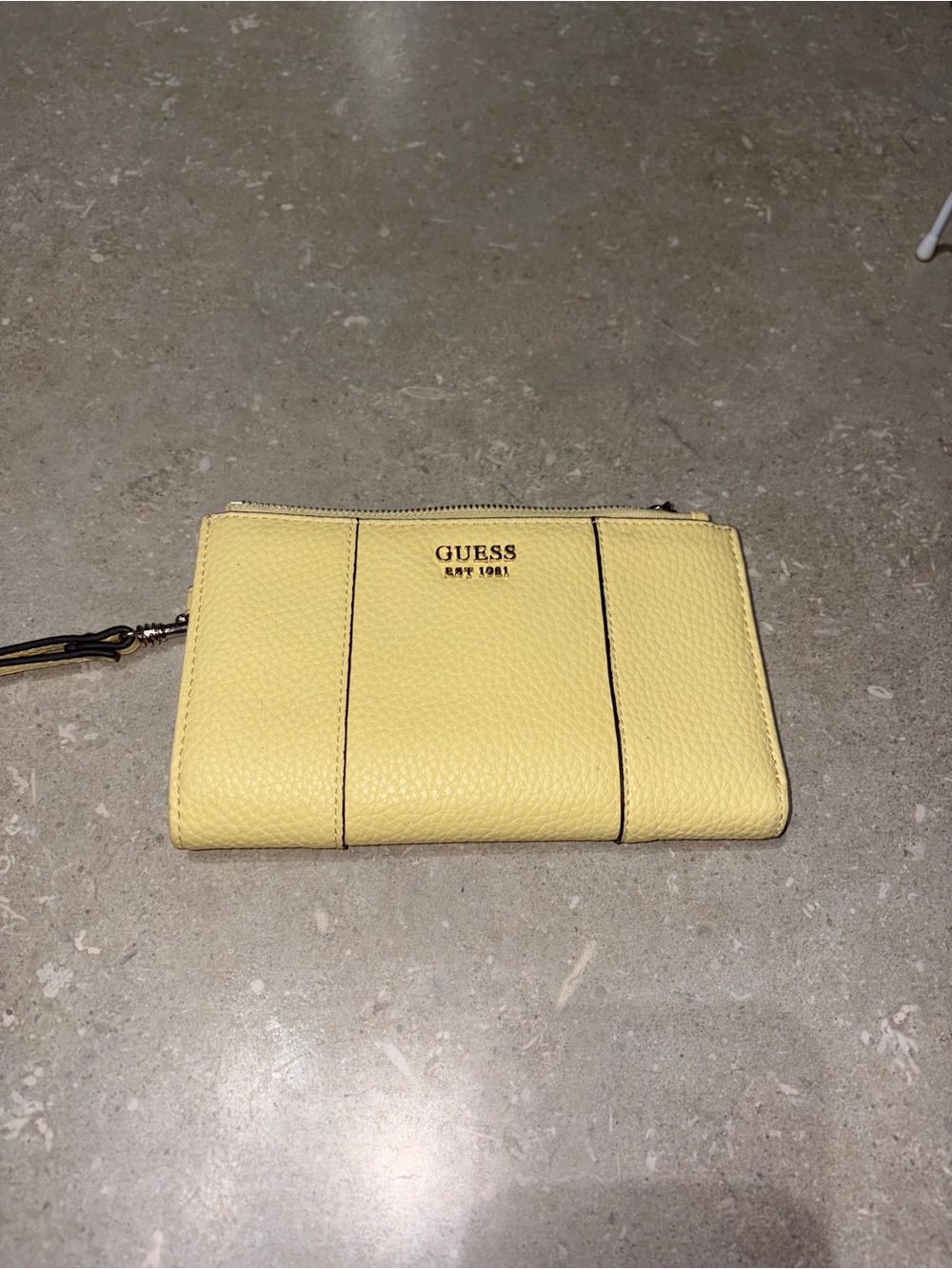 GUESS Yellow Pebbled Leather Wristlet Wallet